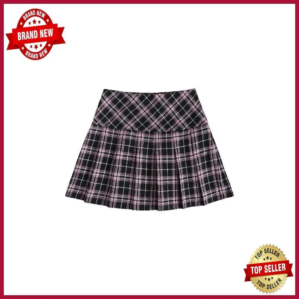 Pleated Y2K Mini Skirt High Waist A-Line Plaid Cheer Skort